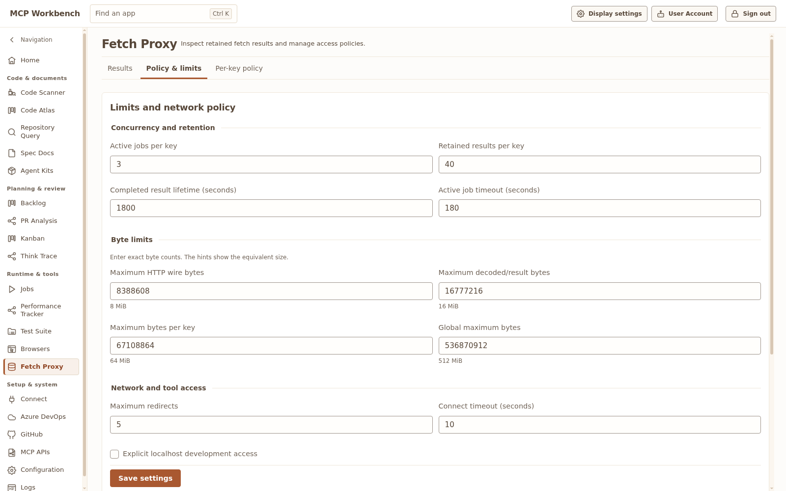 Fetch Proxy policy settings with example destination rules and retention limits