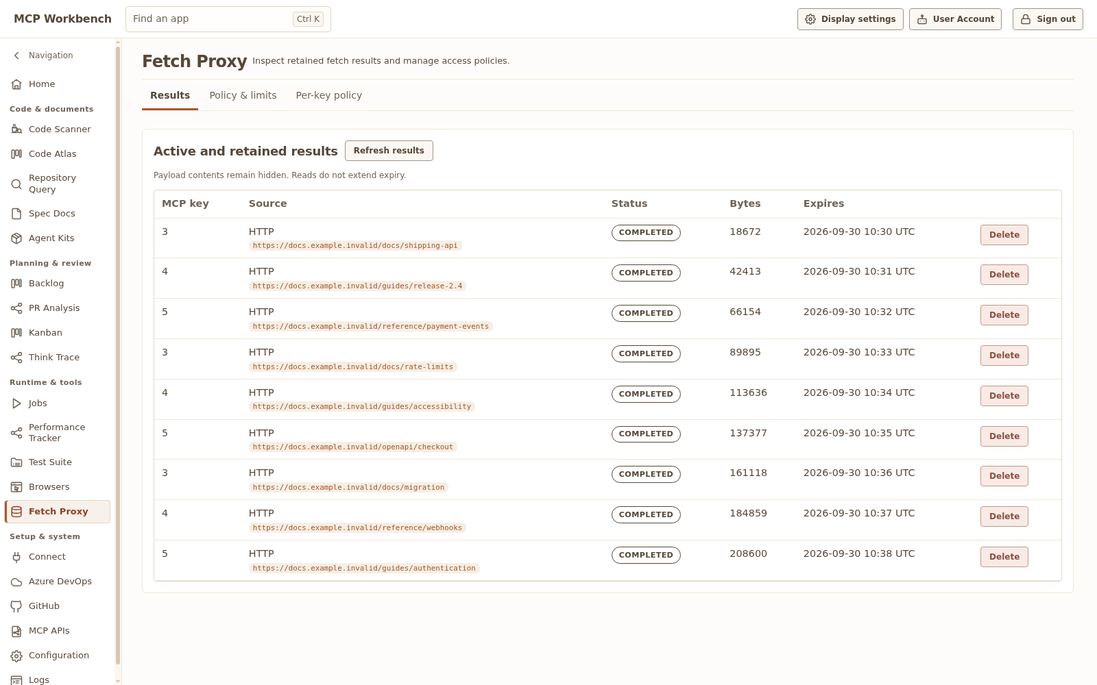 Fetch Proxy results with a populated list of fictional retained Harbor reference documents