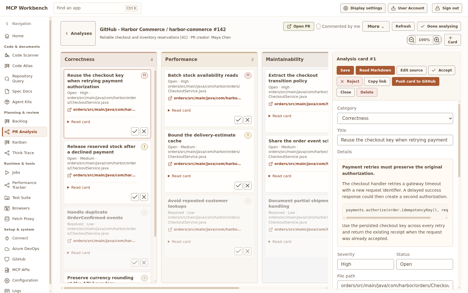 A Harbor PR Analysis finding with review details, discussion and publication actions