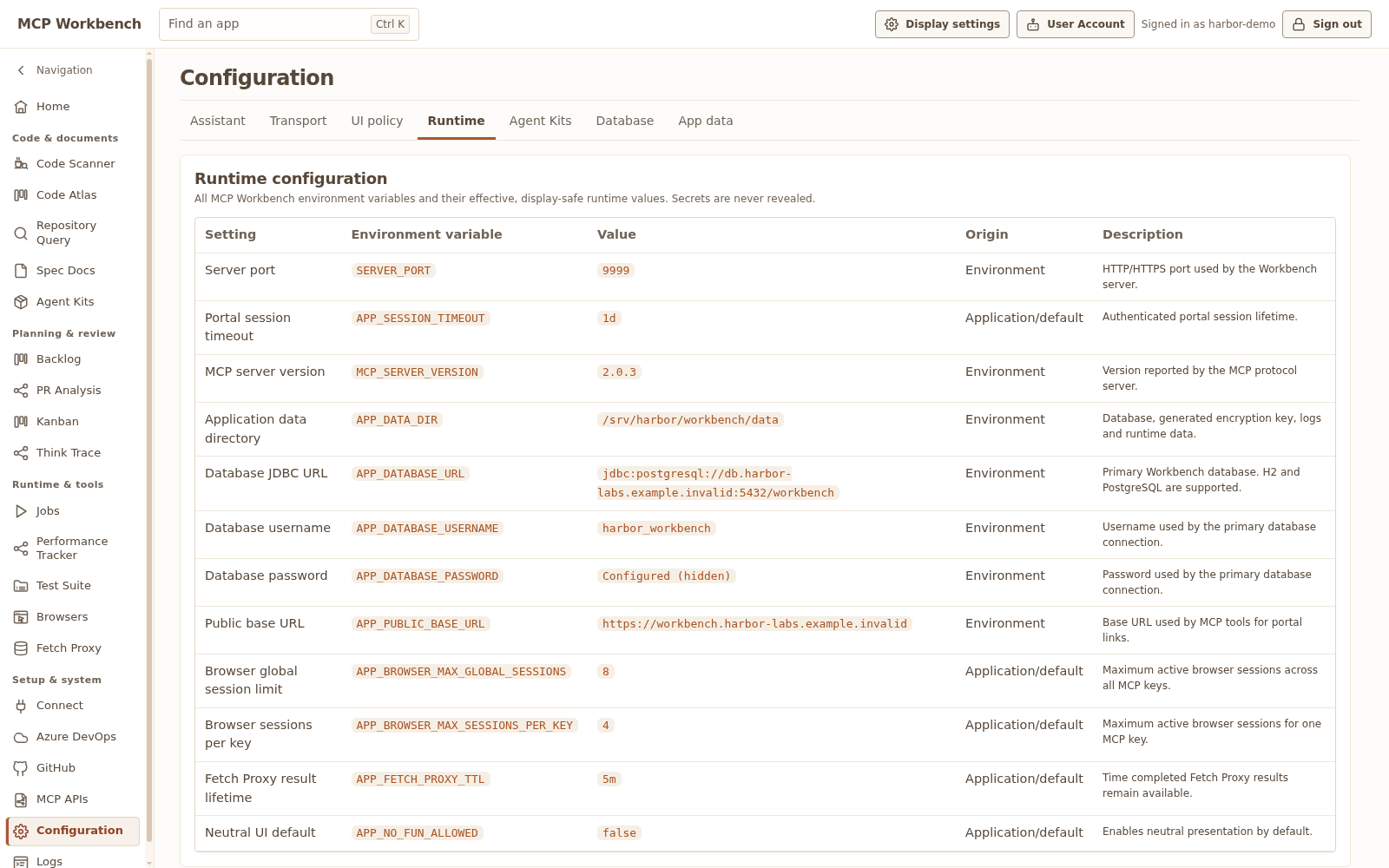 Workbench display policy with Neutral UI settings for the demonstration installation
